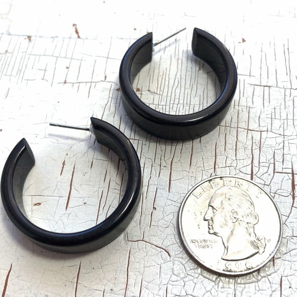 Black Shiny Small Lucite Portland Hoop Earrings - Picture 5 of 8